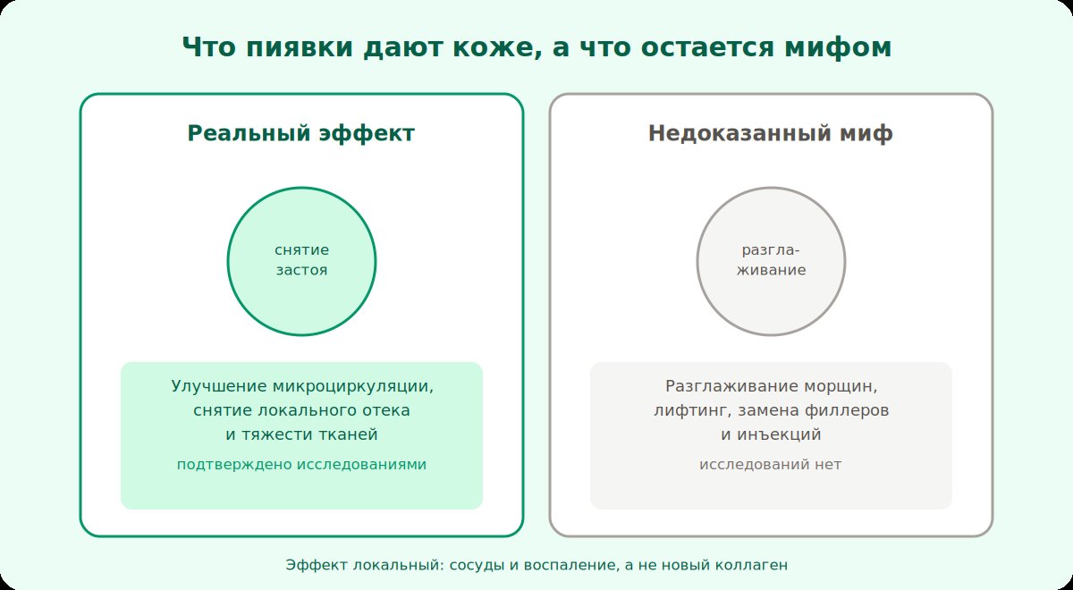 Схема: что пиявки реально дают коже, а что остается недоказанным мифом