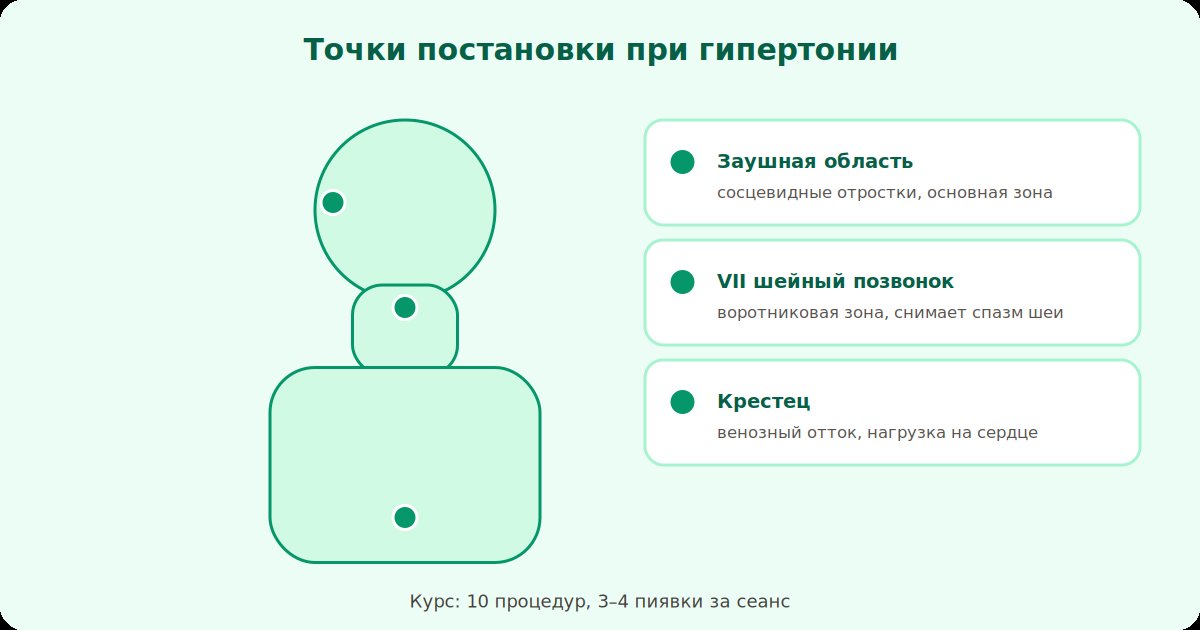 Точки постановки при гипертонии: заушная область, седьмой шейный позвонок, крестец