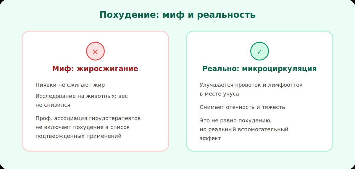 Похудение и пиявки: жиросжигания нет, но есть локальная микроциркуляция и снятие отека