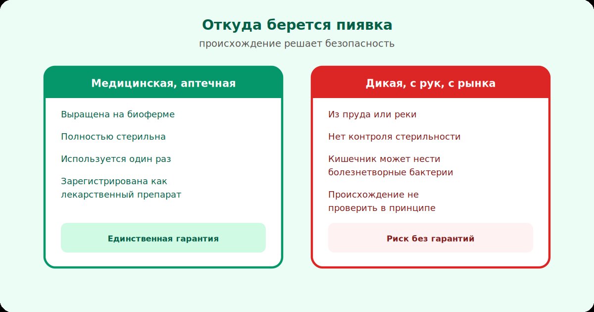 Медицинская пиявка с биофермы против дикой пиявки из водоема: разница в происхождении и рисках