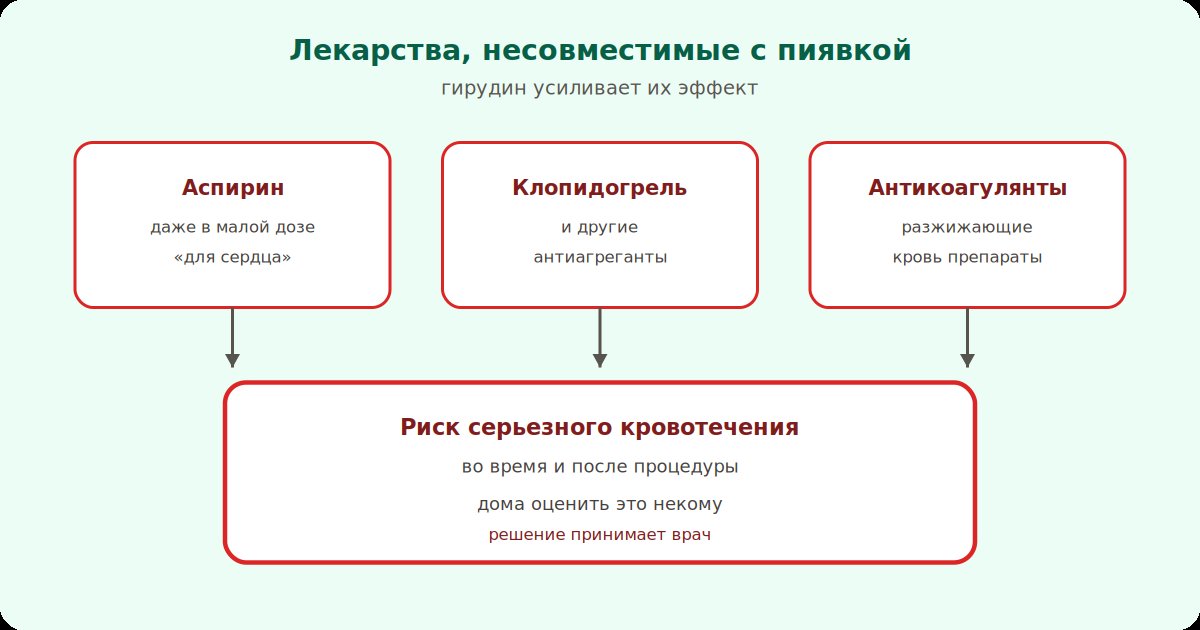 Прием антикоагулянтов и антиагрегантов повышает риск кровотечения при постановке пиявки