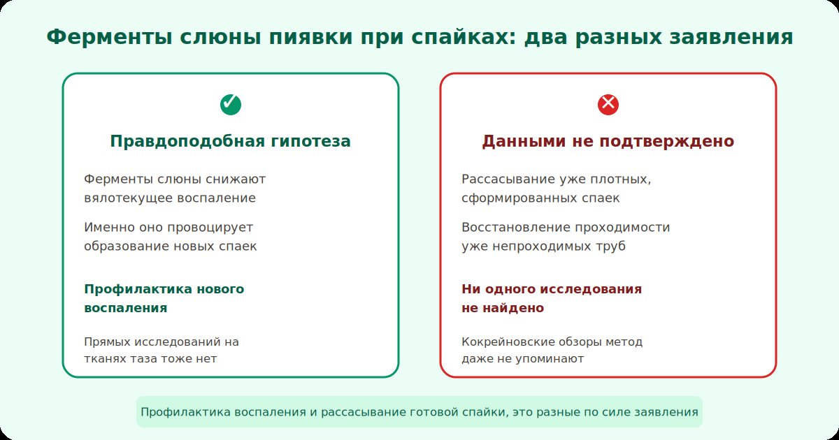 Схема механизма действия ферментов слюны пиявки: профилактика воспаления против рассасывания уже сформированной спайки
